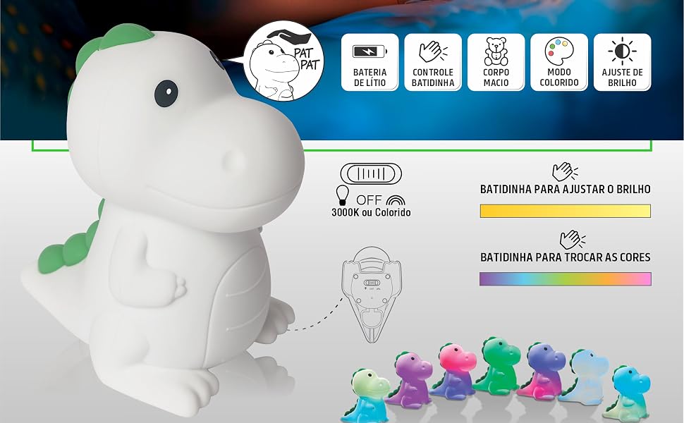 ABAJUR SOFT REX / DINOSSAURO RGB 0,5W  COD.15130009 - TASCHIBRA